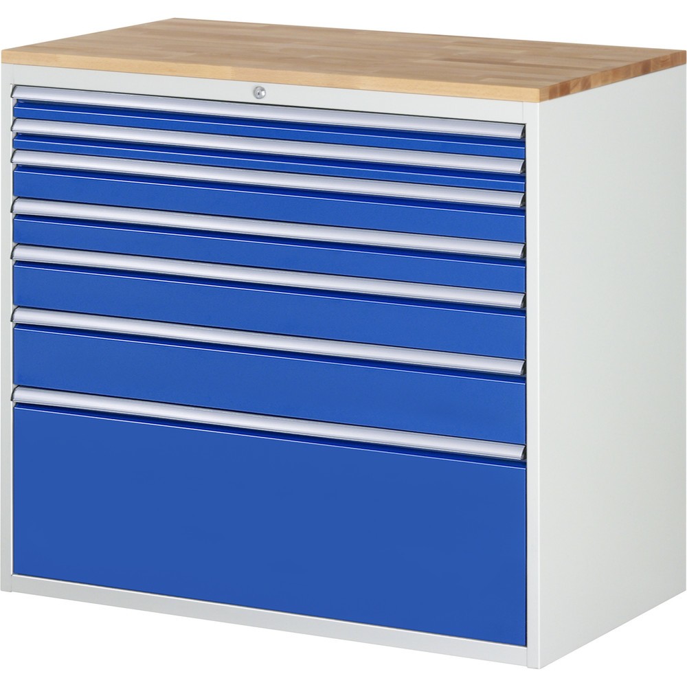 N° de l'image du produit 1 : RAU Armoire à tiroirs Série 7000, HxlxP 1 035 x 1 145 x 650 mm, 7 tiroirs 2 x 60, 2 x 90, 1 x 120, 1 x 150, 1 x 360 mm, plan de travail en hêtre