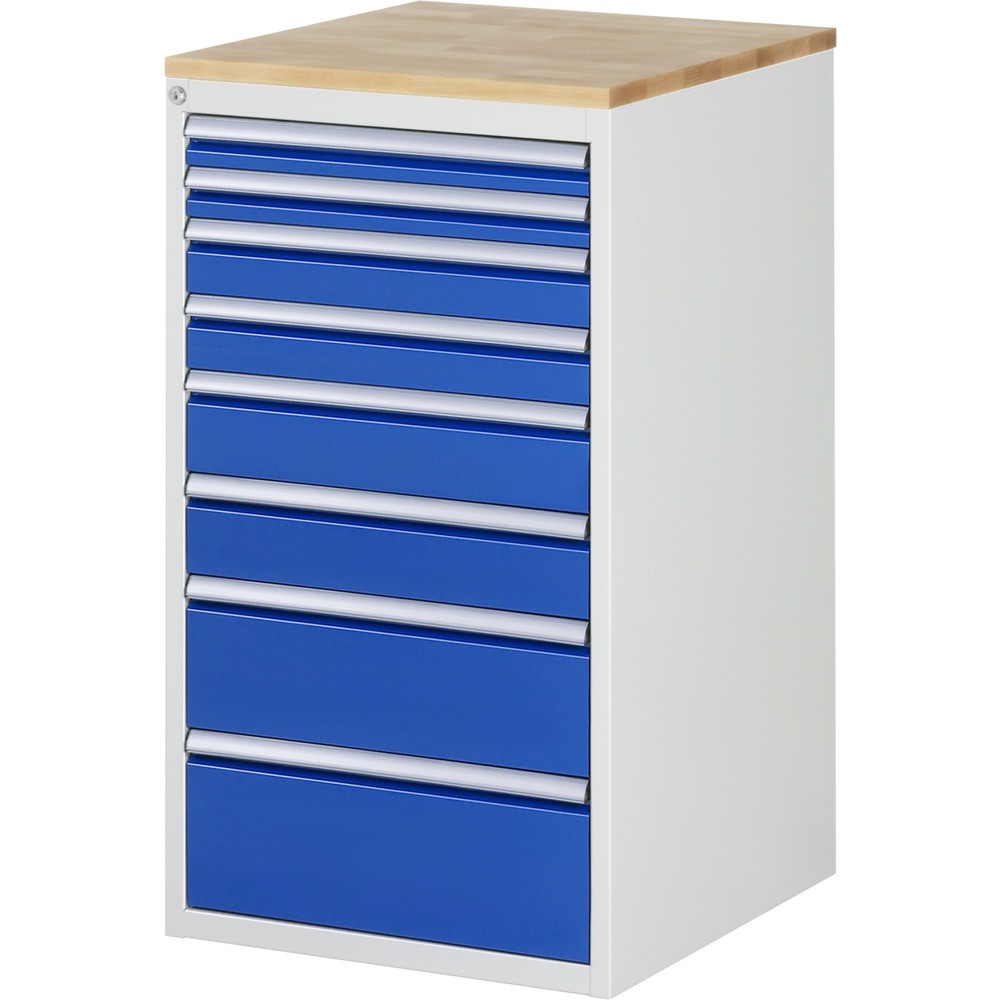 Illustration du produit: RAU Armoire à tiroirs Série 7000, HxlxP 1 035 x 580 x 650 mm, 8 tiroirs 2 x 60, 2 x 90, 2 x 120, 1 x 180, 1 x 210 mm, plan de travail en hêtre