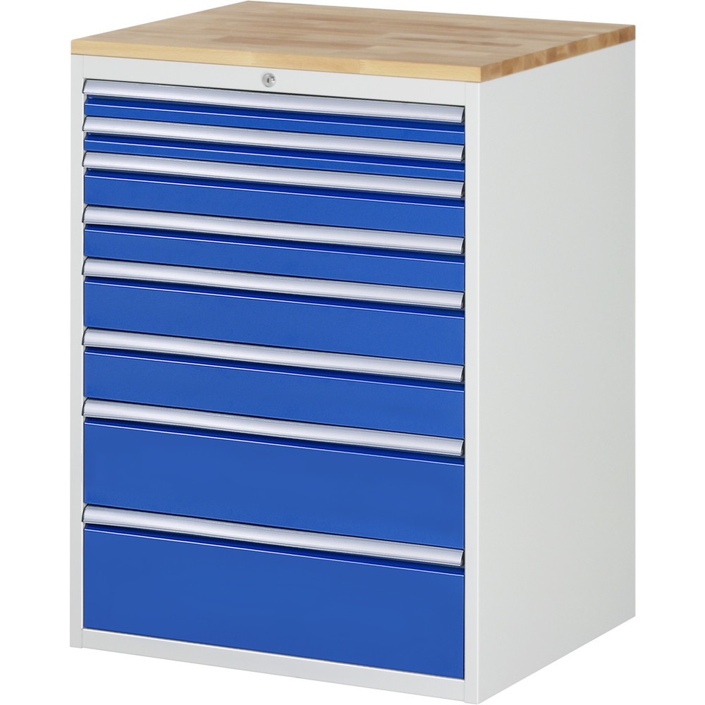 Numéro de l'image du produit 1: RAU Armoire à tiroirs Série 7000, HxlxP 1 035 x 770 x 650 mm, 8 tiroirs 2 x 60, 2 x 90, 2 x 120, 1 x 180, 1 x 210 mm, plan de travail en hêtre