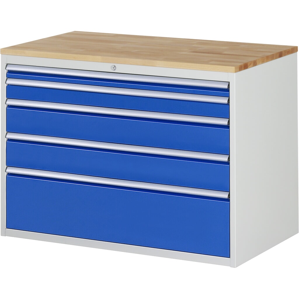 Illustration du produit: RAU Armoire à tiroirs Série 7000, HxlxP 825 x 1 145 x 650 mm, 5 tiroirs 1 x 60, 1 x 90, 2 x 150, 1 x 270 mm, plan de travail en hêtre