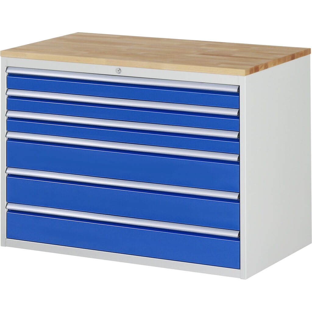 RAU Armoire à tiroirs Série 7000, HxlxP 825 x 1 145 x 650 mm, 6 tiroirs 3 x 90, 3 x 150 mm, plan de travail en hêtre Illustration du produit: RAU Armoire à tiroirs Série 7000, HxlxP 825 x 1 145 x 650 mm, 6 tiroirs 3 x 90, 3 x 150 mm, plan de travail en hêtre