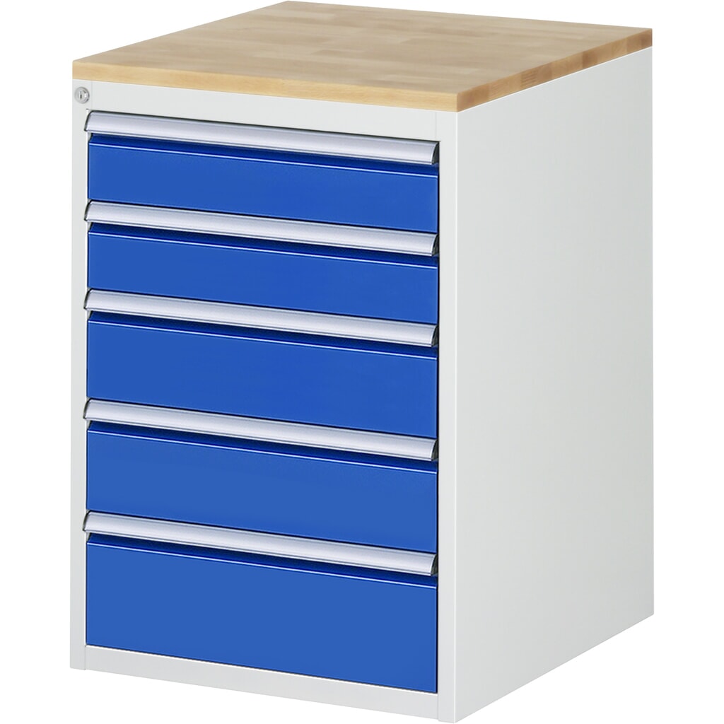 N° de l'image du produit 1 : RAU Armoire à tiroirs série 7000, HxlxP 825 x 580 x 650 mm, avec 5 tiroirs taille L, face supérieure en hêtre