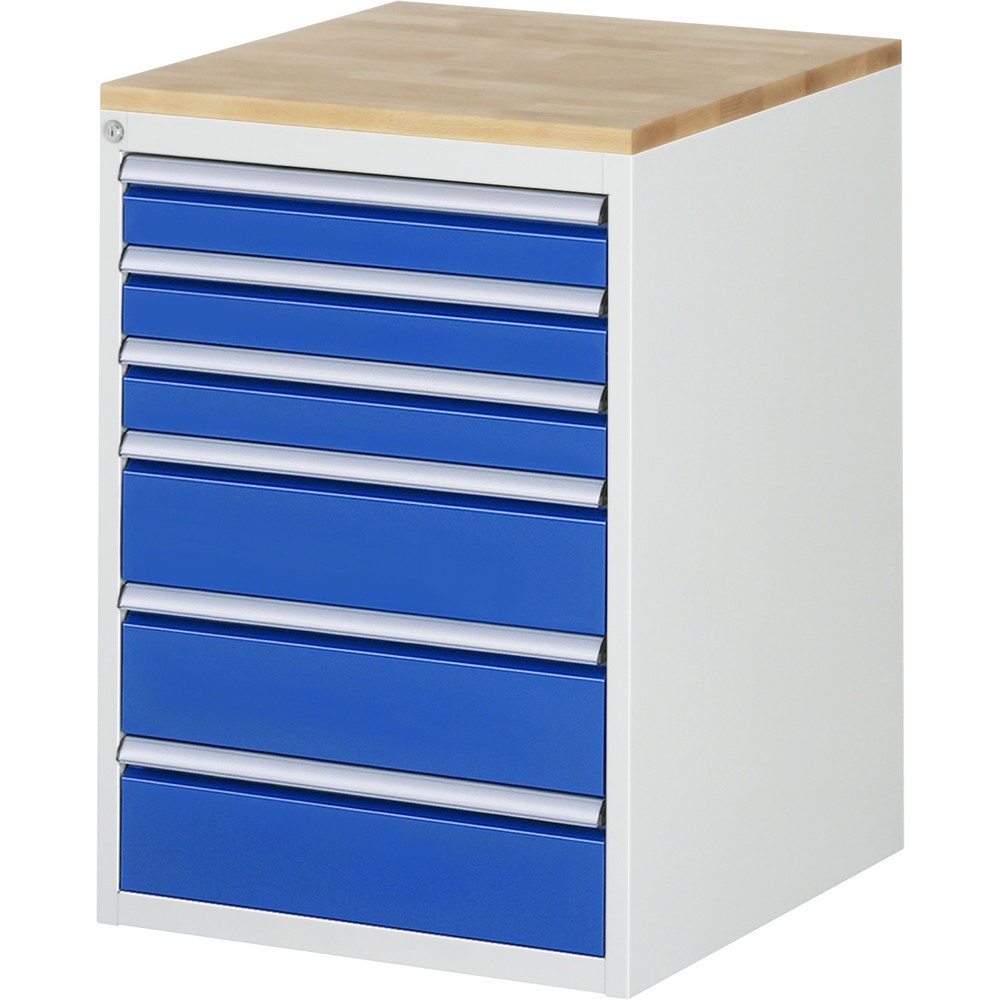 Numéro de l'image du produit 1: RAU Armoire à tiroirs Série 7000, HxlxP 825 x 580 x 650 mm, 6 tiroirs 3 x 90, 3 x 150 mm, plan de travail en hêtre