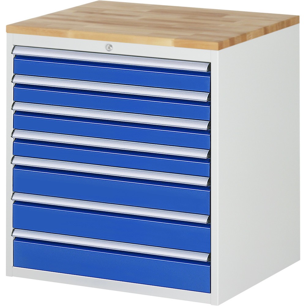 Numéro de l'image du produit 1: RAU Armoire à tiroirs Série 7000, HxlxP 825 x 770 x 650 mm, 7 tiroirs 4 x 90, 3 x 120 mm, plan de travail en hêtre