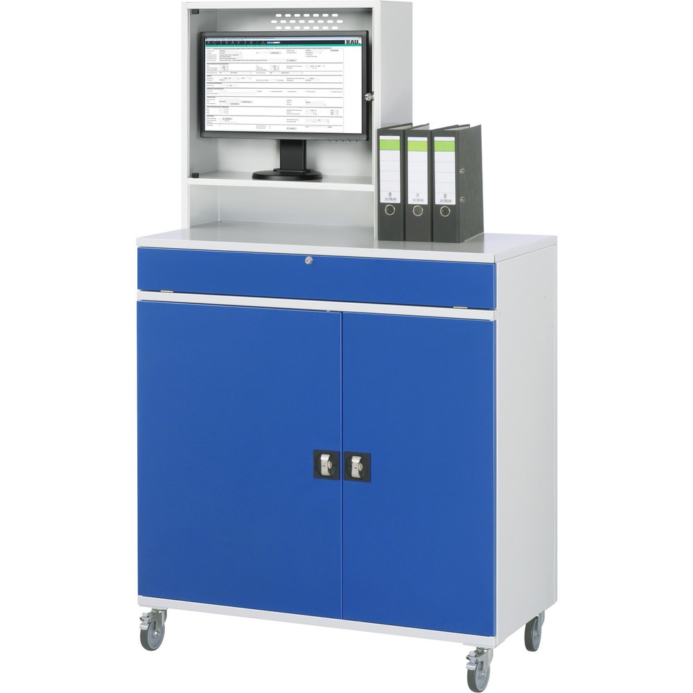 Numéro de l'image du produit 2: RAU Armoire informatique mobile, boîtier d’écran, porte-clavier coulissant, double porte battante, nombre de tiroirs x Hxl : 2 x 80 x 1 020 mm