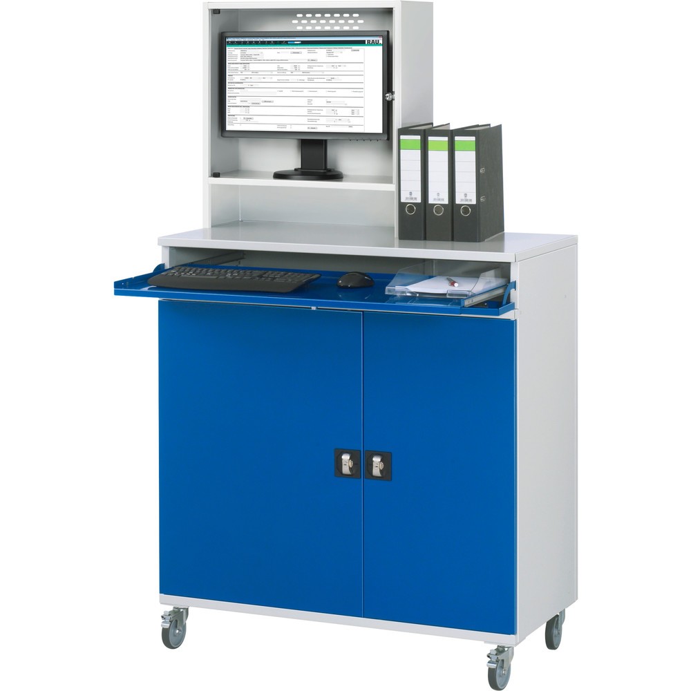 Numéro de l'image du produit 3: RAU Armoire informatique mobile, boîtier d’écran, porte-clavier coulissant, double porte battante, nombre de tiroirs x Hxl : 2 x 80 x 1 020 mm