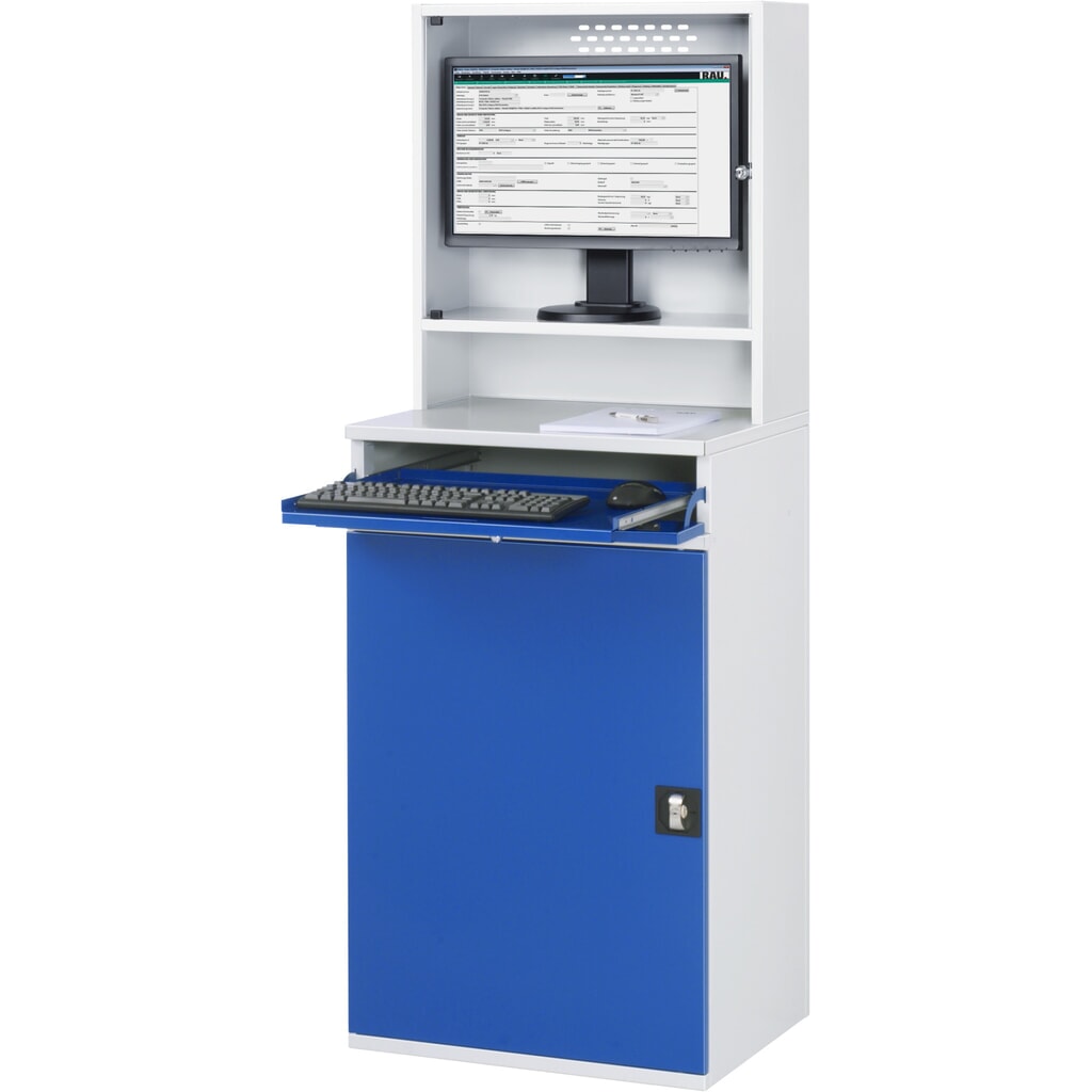 N° de l'image du produit 2 : RAU Armoire informatique, boîtier d’écran, porte-clavier coulissant, porte battante, nombre de tiroirs x Hxl : 2 x 80 x 570 mm