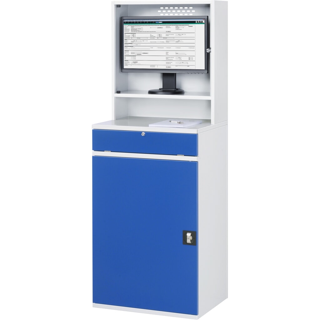 RAU Armoire informatique, boîtier d’écran, porte-clavier coulissant, porte battante, nombre de tiroirs x Hxl : 2 x 80 x 570 mm N° de l'image du produit 3 : RAU Armoire informatique, boîtier d’écran, porte-clavier coulissant, porte battante, nombre de tiroirs x Hxl : 2 x 80 x 570 mm