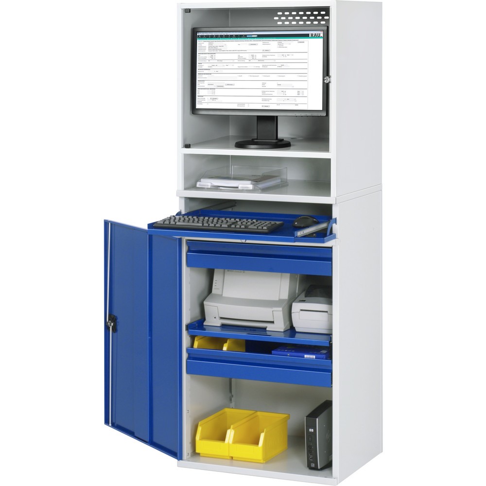 Numéro de l'image du produit 4: RAU Armoire informatique, boîtier d’écran, porte-clavier coulissant, porte battante, nombre de tiroirs x Hxl : 2 x 80 x 570 mm