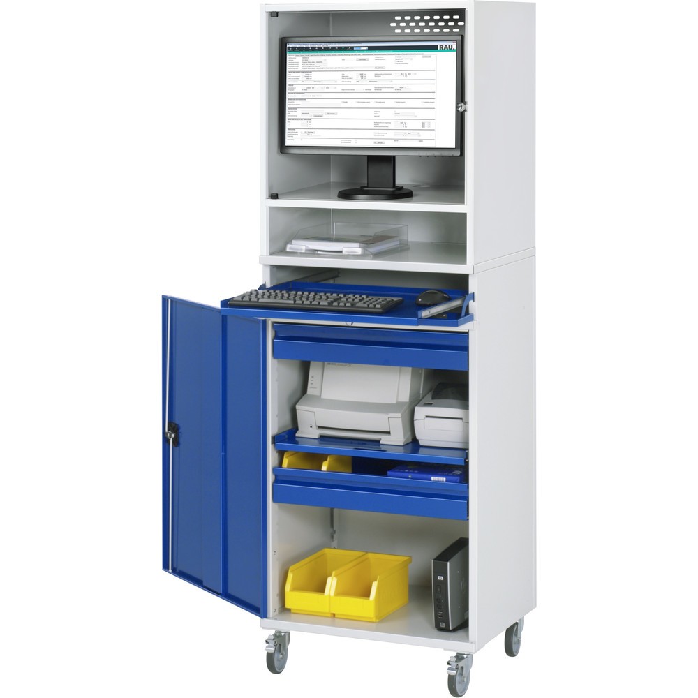 Numéro de l'image du produit 4: RAU Armoire informatique mobile, boîtier d’écran, porte-clavier coulissant, porte battante, nombre de tiroirs x Hxl : 2 x 80 x 570 mm