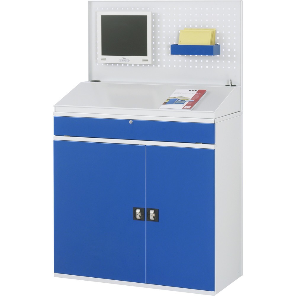 Numéro de l'image du produit 2: RAU Armoire informatique, porte-clavier coulissant, double porte battante, panneau arrière perforé, nombre de tiroirs x Hxl : 1 x 80 x 1 020 mm, fixe