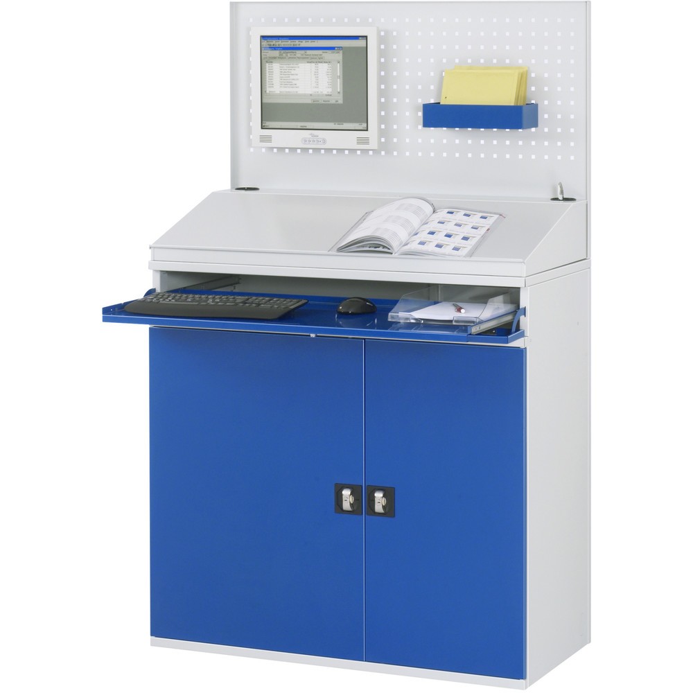 Numéro de l'image du produit 3: RAU Armoire informatique, porte-clavier coulissant, double porte battante, panneau arrière perforé, nombre de tiroirs x Hxl : 1 x 80 x 1 020 mm, fixe