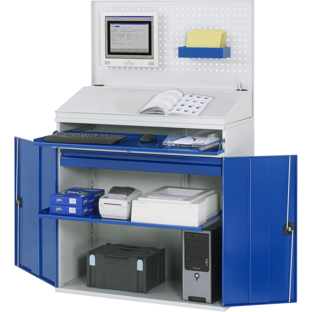 N° de l'image du produit 1 : RAU Armoire informatique, porte-clavier coulissant, double porte battante, panneau arrière perforé, nombre de tiroirs x Hxl : 1 x 80 x 1 020 mm, fixe