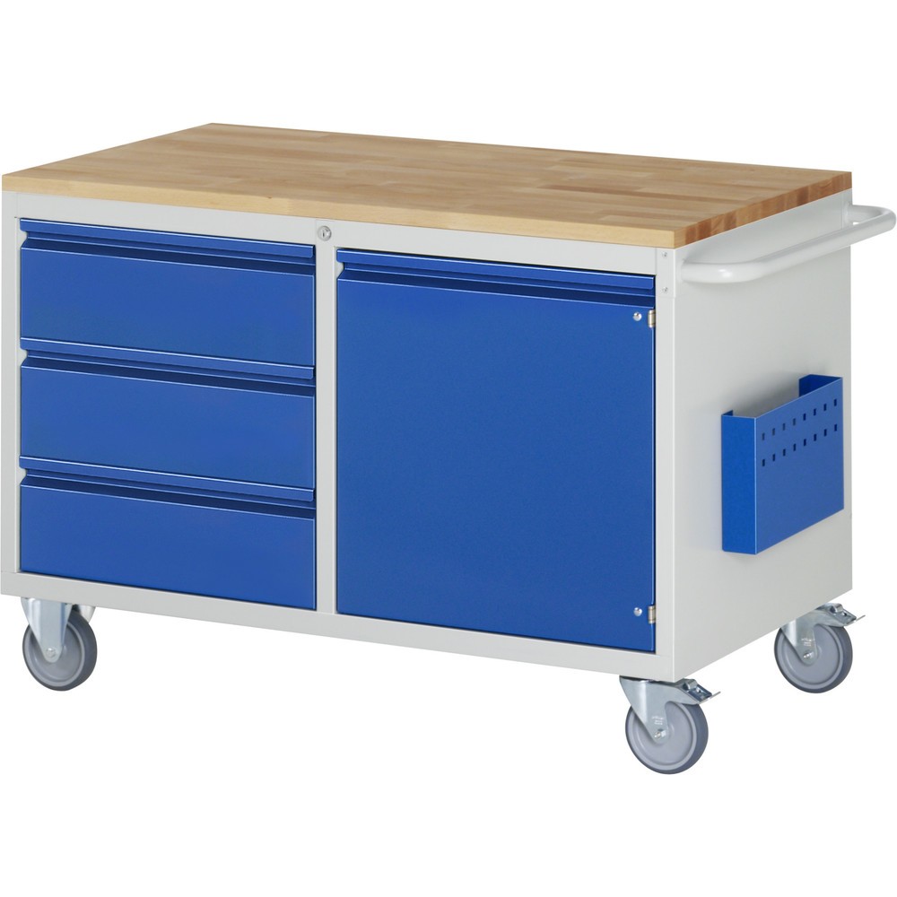Numéro de l'image du produit 1: RAU Chariot de montage Série 7000, HxlxP 795 x 1 145 x 650 mm, 1 porte battante, 3 tiroirs à extraction partielle, plan de travail en hêtre