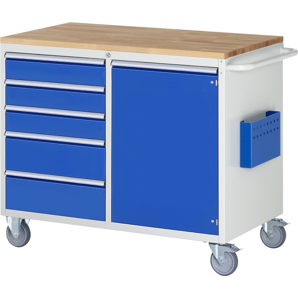 Numéro de l'image du produit 1: RAU Chariot de montage Série 7000, HxlxP 975 x 1 145 x 650 mm, 1 porte battante, 5 tiroirs 3 x 120, 2 x 180 mm, plan de travail en hêtre
