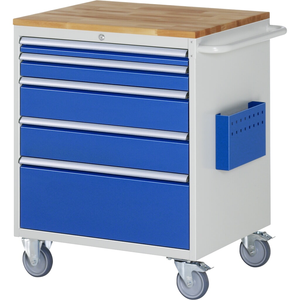 RAU Servante d'atelier série 7000, HxlxP 975 x 770 x 650 mm, avec 5 tiroirs taille XL, plan de travail en hêtre massif Illustration du produit: RAU Servante d'atelier série 7000, HxlxP 975 x 770 x 650 mm, avec 5 tiroirs taille XL, plan de travail en hêtre massif