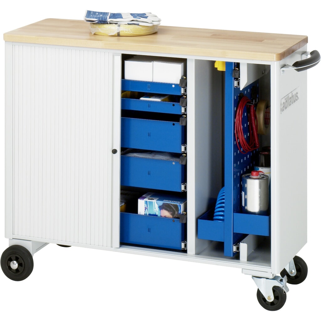 N° de l'image du produit 5 : RAU Chariot pour outils série adlatus, HxLxP 860 x 1 025 x 400 mm, 5 tiroirs 2 x 40, 3 x 105 mm, Plan de travail en hêtre