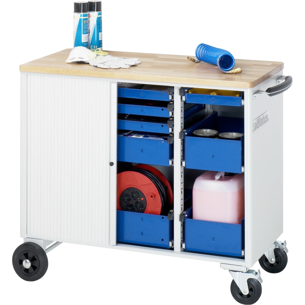 RAU Chariot pour outils série adlatus, HxLxP 890 x 1 025 x 520 mm, 8 tiroirs 3 x 40, 1 x 105, 1 x 130 mm, Plan de travail en hêtre N° de l'image du produit 4 : RAU Chariot pour outils série adlatus, HxLxP 890 x 1 025 x 520 mm, 8 tiroirs 3 x 40, 1 x 105, 1 x 130 mm, Plan de travail en hêtre
