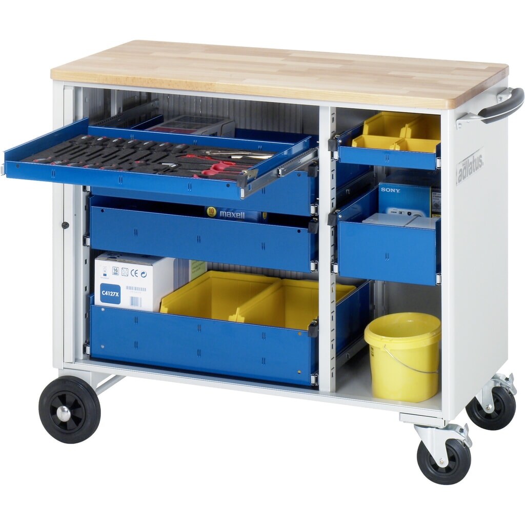 RAU Chariot pour outils série adlatus, HxLxP 890 x 1 025 x 520 mm, 6 tiroirs 2 x 40, 2 x 105, 2 x 130 mm, Plan de travail en hêtre N° de l'image du produit 1 : RAU Chariot pour outils série adlatus, HxLxP 890 x 1 025 x 520 mm, 6 tiroirs 2 x 40, 2 x 105, 2 x 130 mm, Plan de travail en hêtre