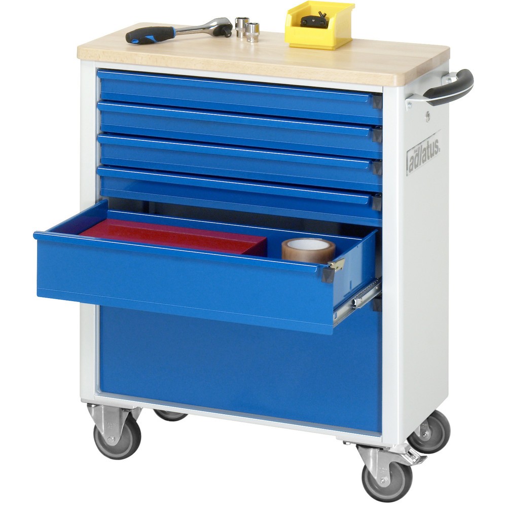 Numéro de l'image du produit 1: RAU Chariot pour outils série adlatus 700, HxLxP 860 x 700 x 350 mm, 6 tiroirs 4 x 65, 1 x 130, 1 x 260 mm, Plan de travail en hêtre
