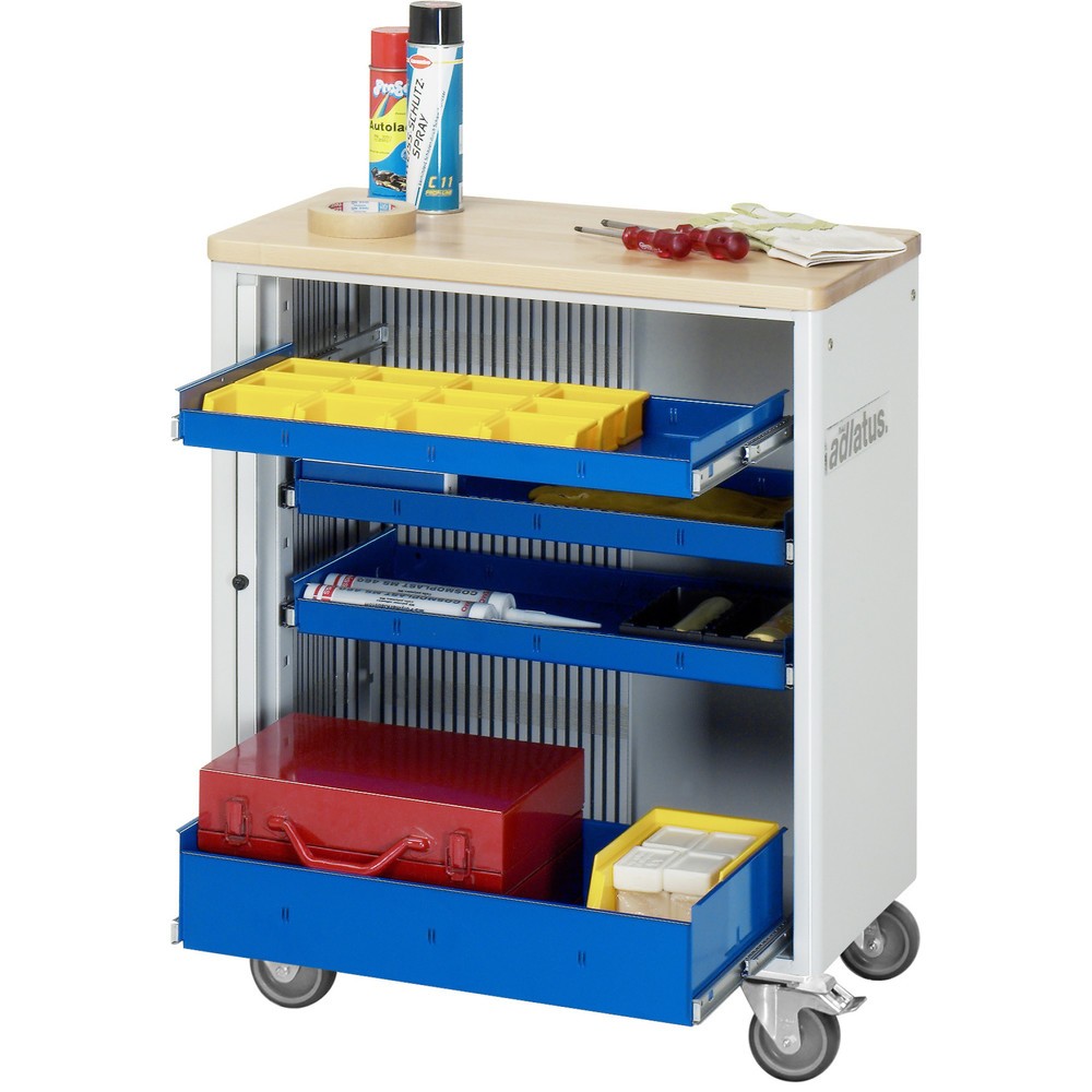 Numéro de l'image du produit 1: RAU Chariot pour outils série adlatus 700, HxLxP 860 x 725 x 400 mm, 4 tiroirs 3 x 40, 1 x 105 mm, Plan de travail en hêtre