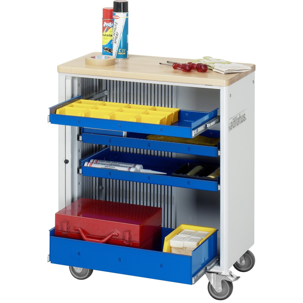 N° de l'image du produit 1 : RAU Chariot pour outils série adlatus 700, HxLxP 860 x 725 x 400 mm, 4 tiroirs 3 x 40, 1 x 105 mm, Plan de travail en hêtre