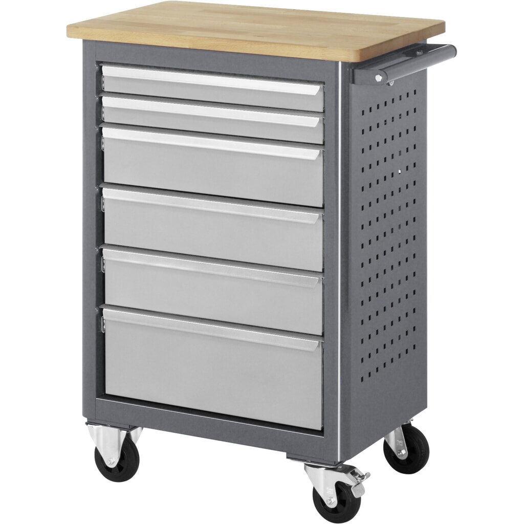 N° de l'image du produit 1 : RAU Établi à roulettes Série adlatus, HxlxP 950 x 675 x 450 mm, 6 tiroirs 2 x 65, 3 x 125, 1 x 90 mm, plan de travail en hêtre