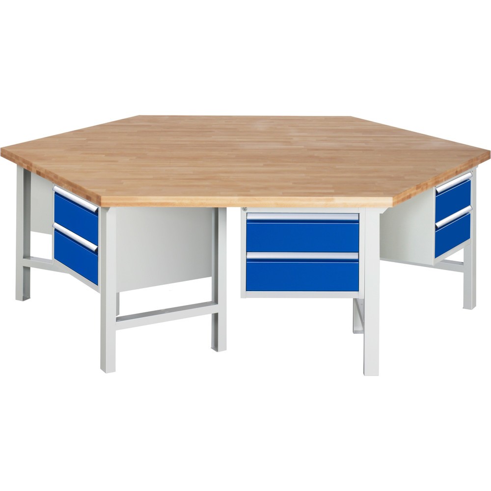 Numéro de l'image du produit 1: RAU Établi de groupe série 4000, HxlxP 790-1 140 x 2 700 x 2 340 mm, 6 caissons sous plateau, avec 2 tiroirs chacun