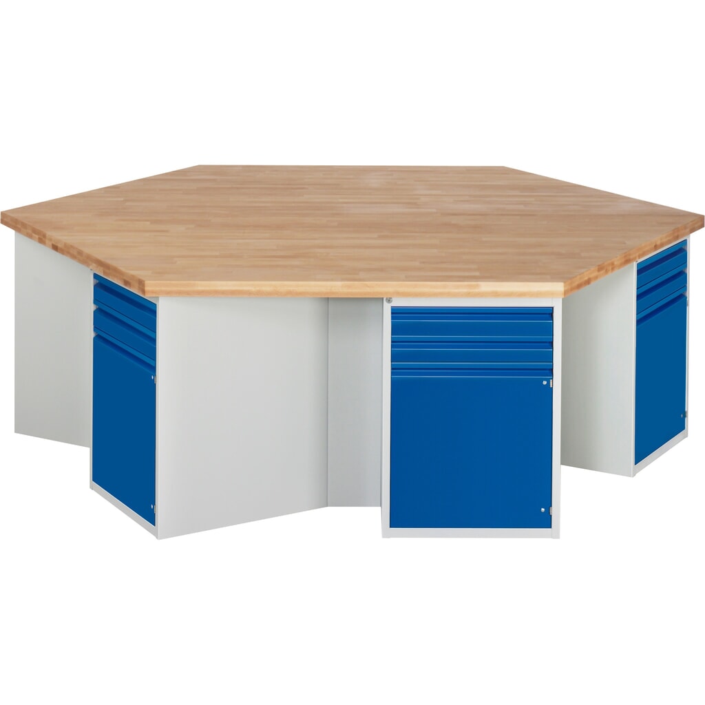 N° de l'image du produit 1 : RAU Établi de groupe série 4000, 6 caissons, HxlxP 840 x 2 700 x 2 340 mm, x tiroirs extractibles à 90 % avec rebord de poignée, 1 tablette