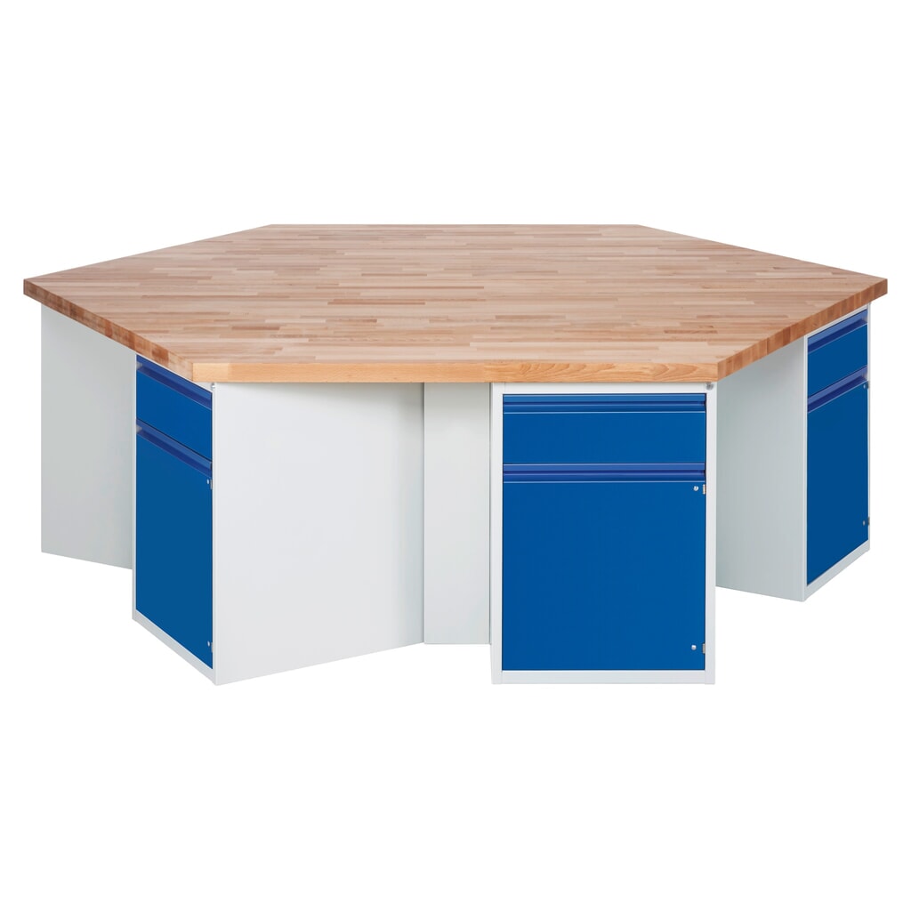 N° de l'image du produit 1 : RAU Établi de groupe série 4000, 6 caissons, HxlxP 840 x 2 700 x 2 340 mm, x tiroirs extractibles à 90 % avec rebord de poignée, 1 tablette