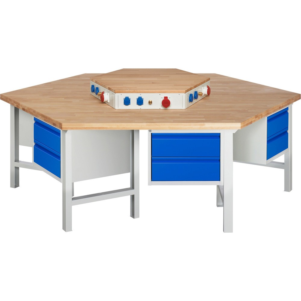 Numéro de l'image du produit 1: RAU Établi de groupe série 4000, rehausse d'alimentation, 6 caissons, HxlxP 840 x 2 700 x 2 340 mm, x tiroirs extractibles à 90 % avec rebord de poignée