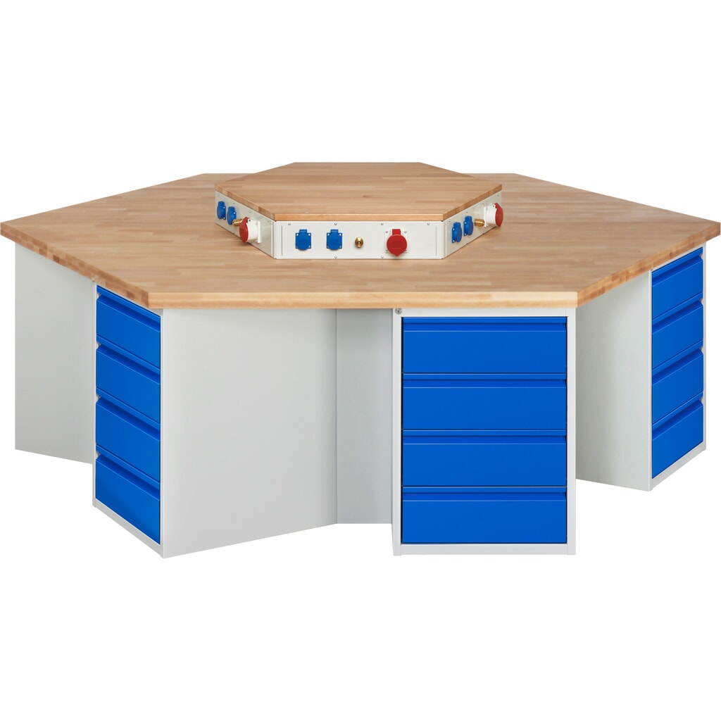 RAU Établi de groupe série 4000, rehausse d'alimentation, 6 caissons, HxlxP 840 x 2 700 x 2 340 mm, x tiroirs extractibles à 90 % avec rebord de poignée 24 x 180 mm N° de l'image du produit 1 : RAU Établi de groupe série 4000, rehausse d'alimentation, 6 caissons, HxlxP 840 x 2 700 x 2 340 mm, x tiroirs extractibles à 90 % avec rebord de poignée 24 x 180 mm