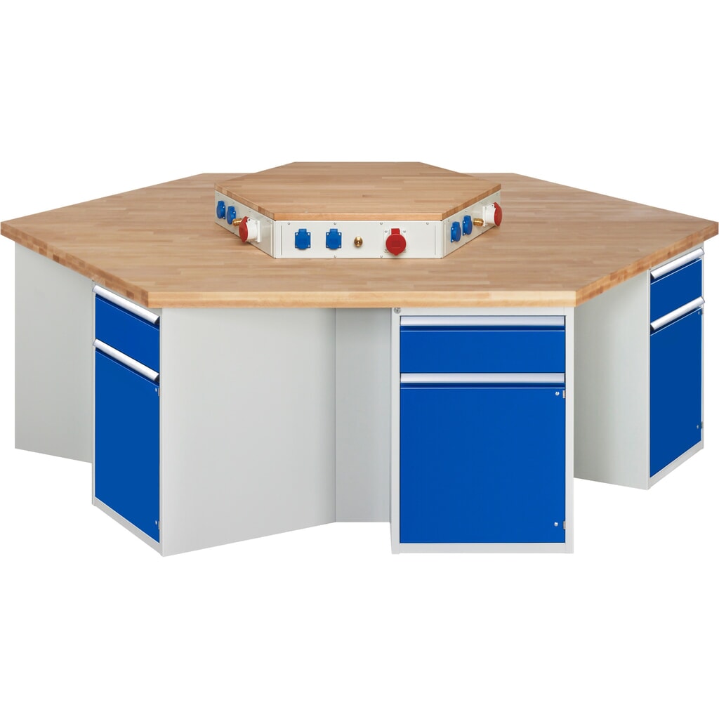 RAU Établi de groupe série 4000, rehausse d'alimentation, 6 caissons + socle, HxlxP 890 x 2 700 x 2 340 mm, x tiroirs extractibles à 90 % avec ErgoScript®, 1 tablette N° de l'image du produit 1 : RAU Établi de groupe série 4000, rehausse d'alimentation, 6 caissons + socle, HxlxP 890 x 2 700 x 2 340 mm, x tiroirs extractibles à 90 % avec ErgoScript®, 1 tablette