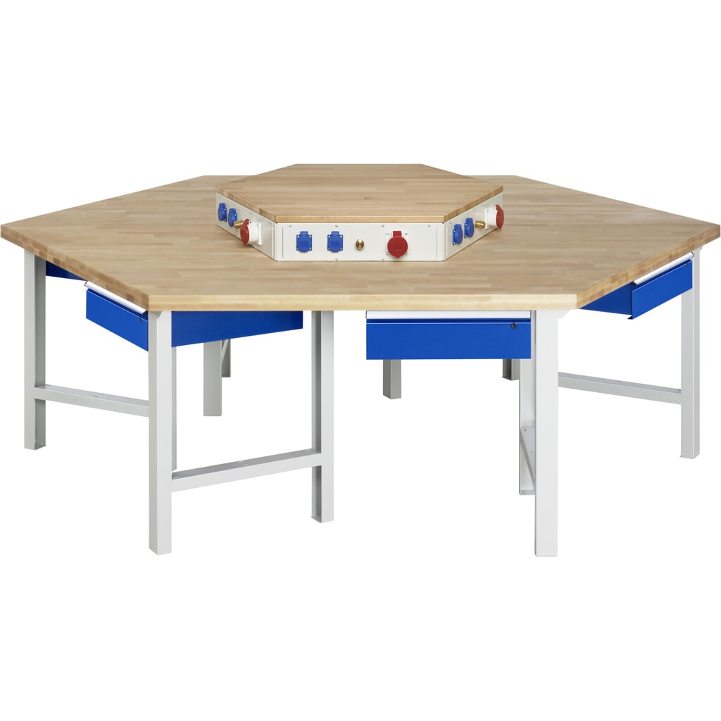N° de l'image du produit 1 : RAU Établi de groupe série 4000, rehausse d'alimentation, HxlxP 840 x 2 700 x 2 340 mm, 6 tiroirs avec ErgoScript®