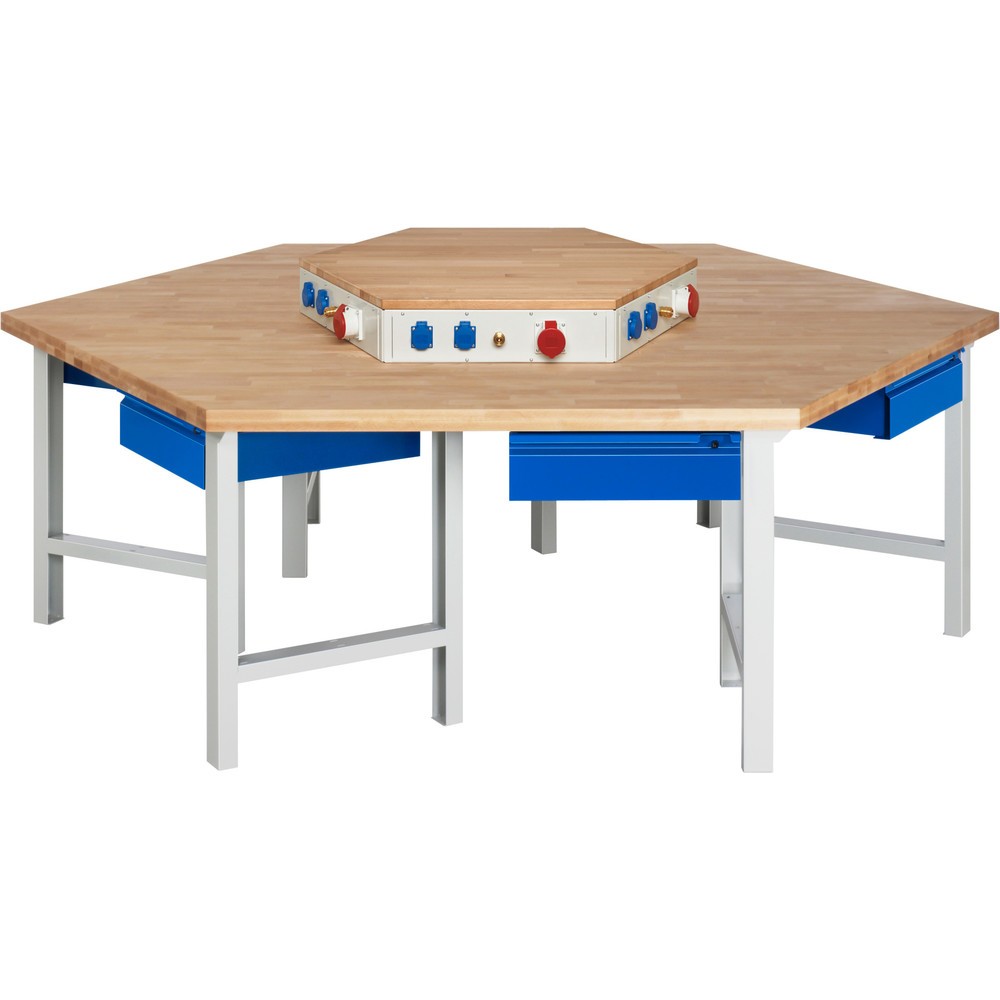 Numéro de l'image du produit 1: RAU Établi de groupe série 4000, rehausse d'alimentation, HxlxP 790-1 140 x 2 700 x 2 340 mm, 6 tiroirs avec rebord de poignée