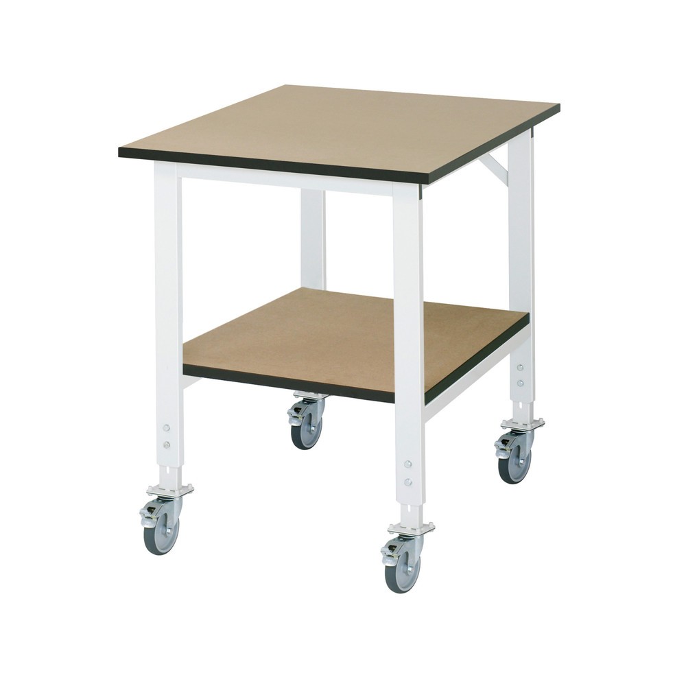 Numéro de l'image du produit 1: RAU Établi mobile réglable en hauteur série TOM avec tablette profondeur 795 mm, hauteur 910-1 230 mm, lxP 750 x 1 000 mm, Plan de travail en MDF