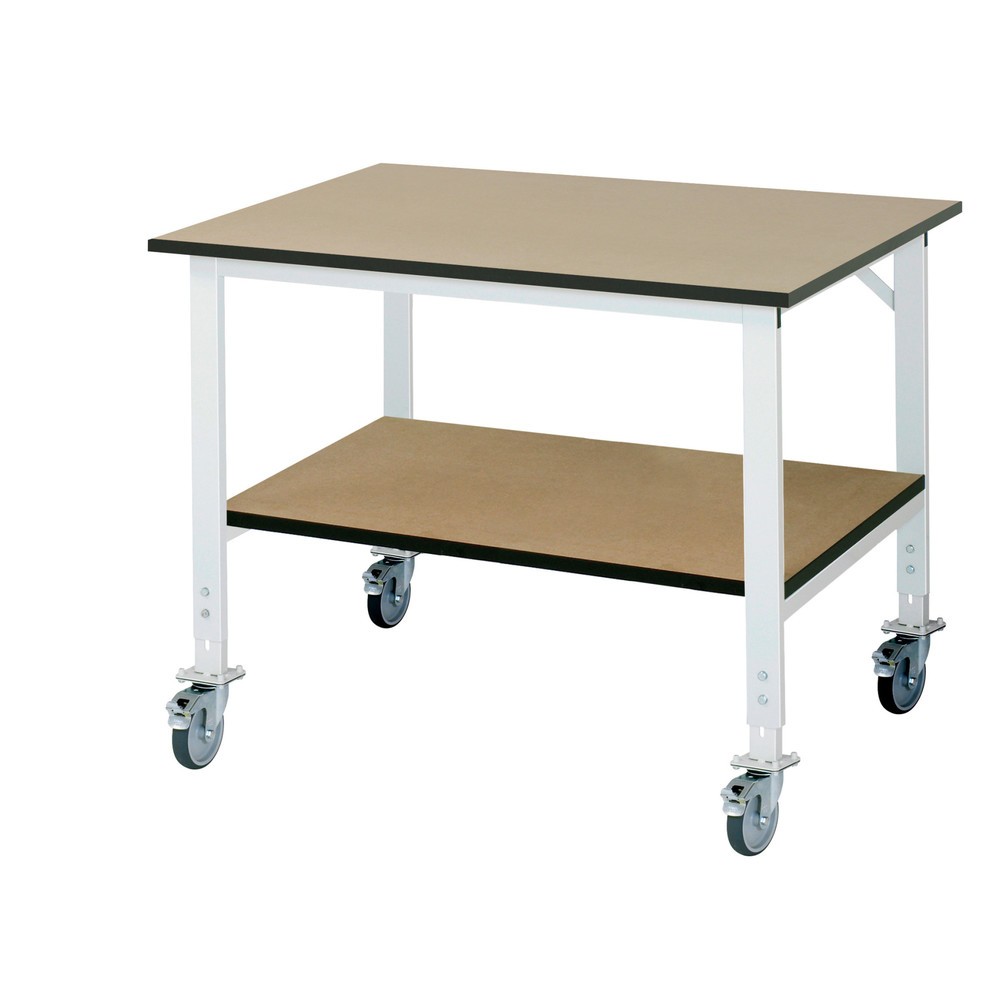 Illustration du produit: RAU Établi mobile réglable en hauteur série TOM avec tablette profondeur 795 mm, hauteur 910-1 230 mm, lxP 1 250 x 1 000 mm, Plan de travail en MDF