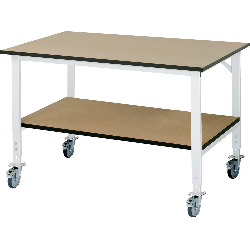 Illustration du produit: RAU Établi mobile réglable en hauteur série TOM avec tablette profondeur 795 mm, hauteur 910-1 230 mm, lxP 1 500 x 1 000 mm, Plan de travail en MDF