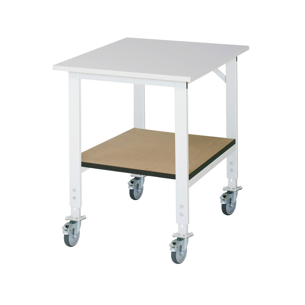 Illustration du produit: RAU Table de travail mobile réglable en hauteur Série TOM avec tablette profondeur 795 mm, hauteur 910-1.230 mm, lxP 750 x 1 000 mm, plan de travail avec revêtement en mélamine