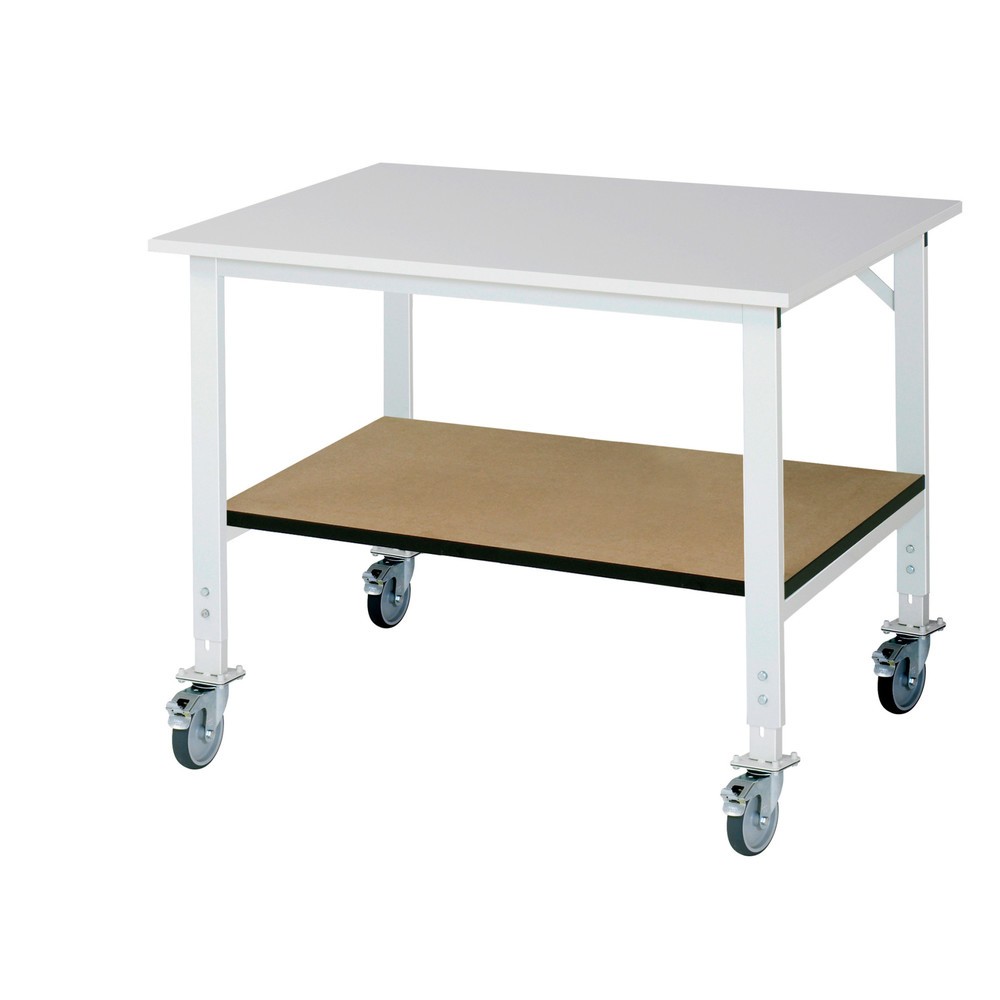 Numéro de l'image du produit 1: RAU Table de travail mobile réglable en hauteur Série TOM avec tablette profondeur 795 mm, hauteur 910-1 230 mm, lxP 1 250 x 1 000 mm, plan de travail avec revêtement en mélamine