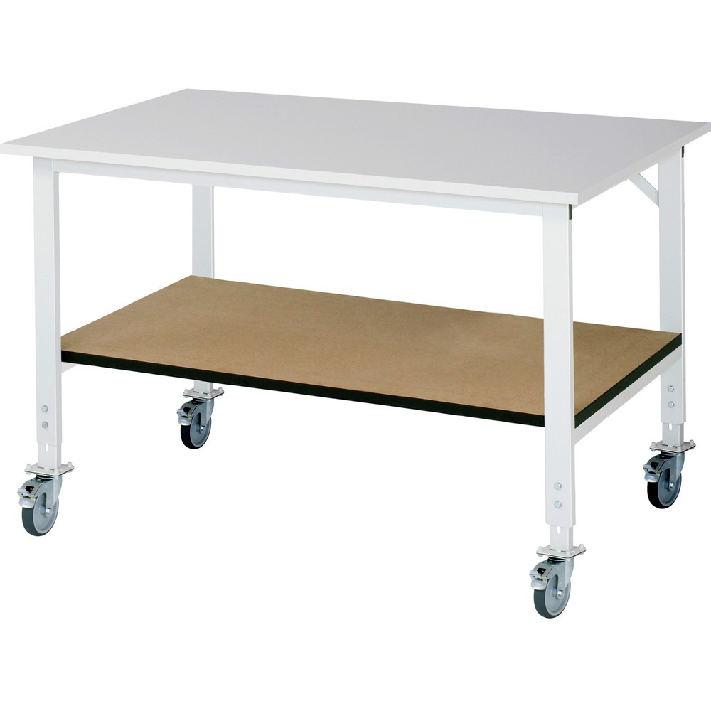 Numéro de l'image du produit 1: RAU Table de travail mobile réglable en hauteur Série TOM avec tablette profondeur 795 mm, hauteur 910-1 230 mm, lxP 1 500 x 1 000 mm, plan de travail avec revêtement en mélamine
