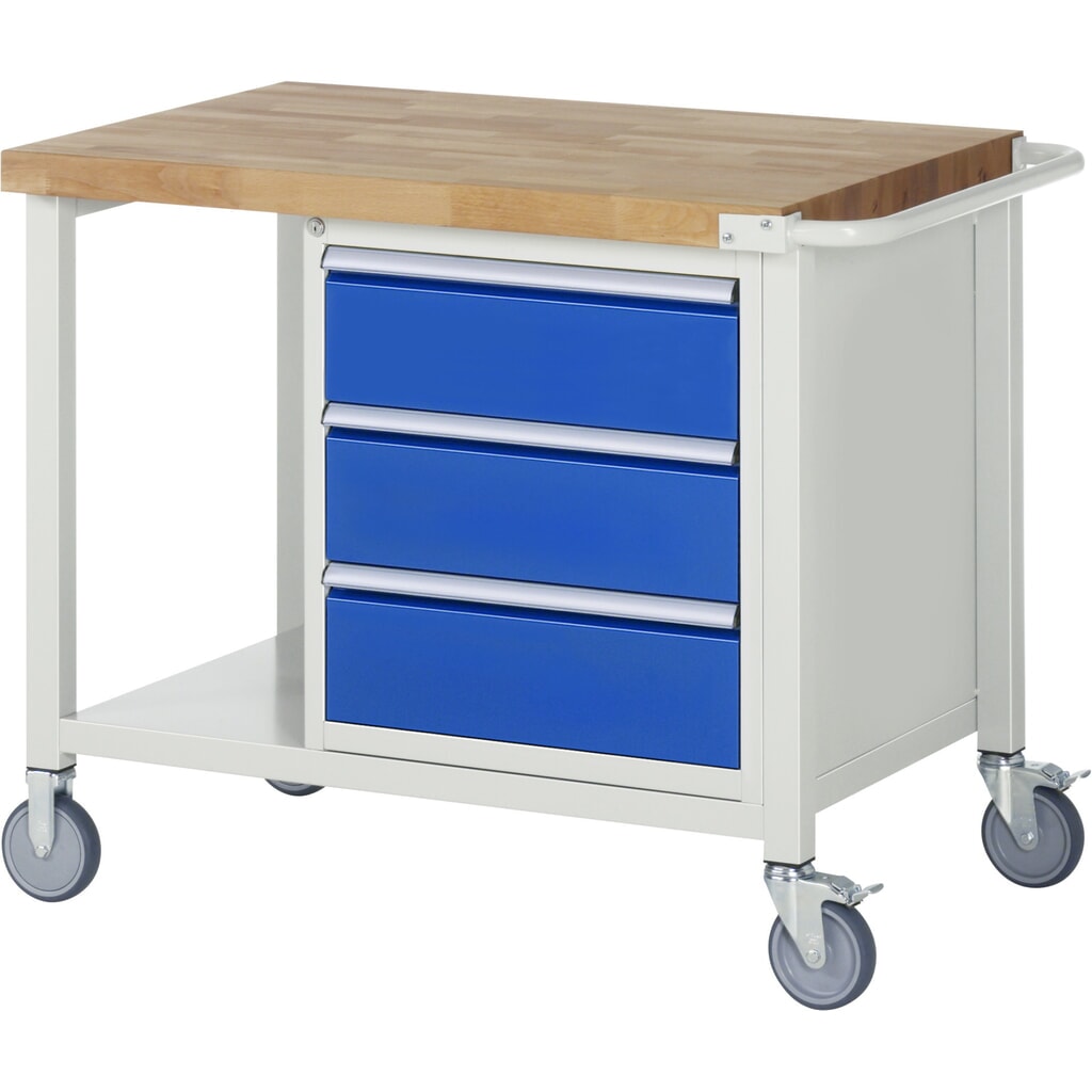 Illustration du produit: RAU Établi mobile série 8000, 1 tablette, HxlxP 880 x 1 000 x 700 mm, 3 tiroirs extractibles à 100 % 3 x 180 mm, capacité de charge des tiroirs 100 kg