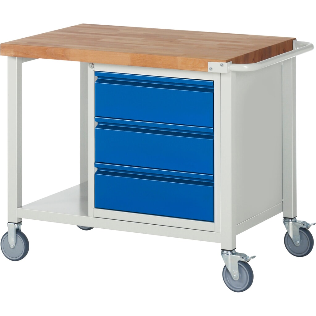 RAU Établi mobile série 8000, 1 caisson, HxlxP 880 x 1 000 x 700 mm, 3 tiroirs 3 x 180 mm, capacité de charge des tiroirs 100 kg, 1 tablette profondeur 650 mm Illustration du produit: RAU Établi mobile série 8000, 1 caisson, HxlxP 880 x 1 000 x 700 mm, 3 tiroirs 3 x 180 mm, capacité de charge des tiroirs 100 kg, 1 tablette profondeur 650 mm