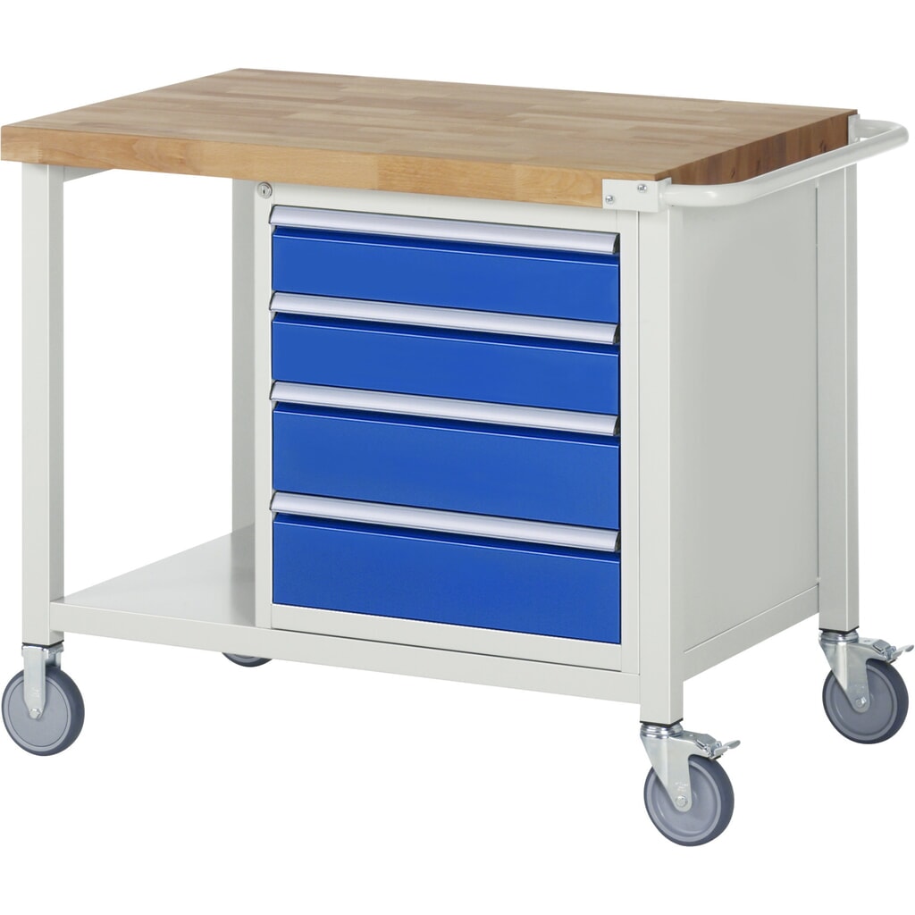 Illustration du produit: RAU Établi mobile série 8000, 1 tablette, HxlxP 880 x 1 000 x 700 mm, 4 tiroirs extractibles à 100 %, capacité de charge des tiroirs 100 kg
