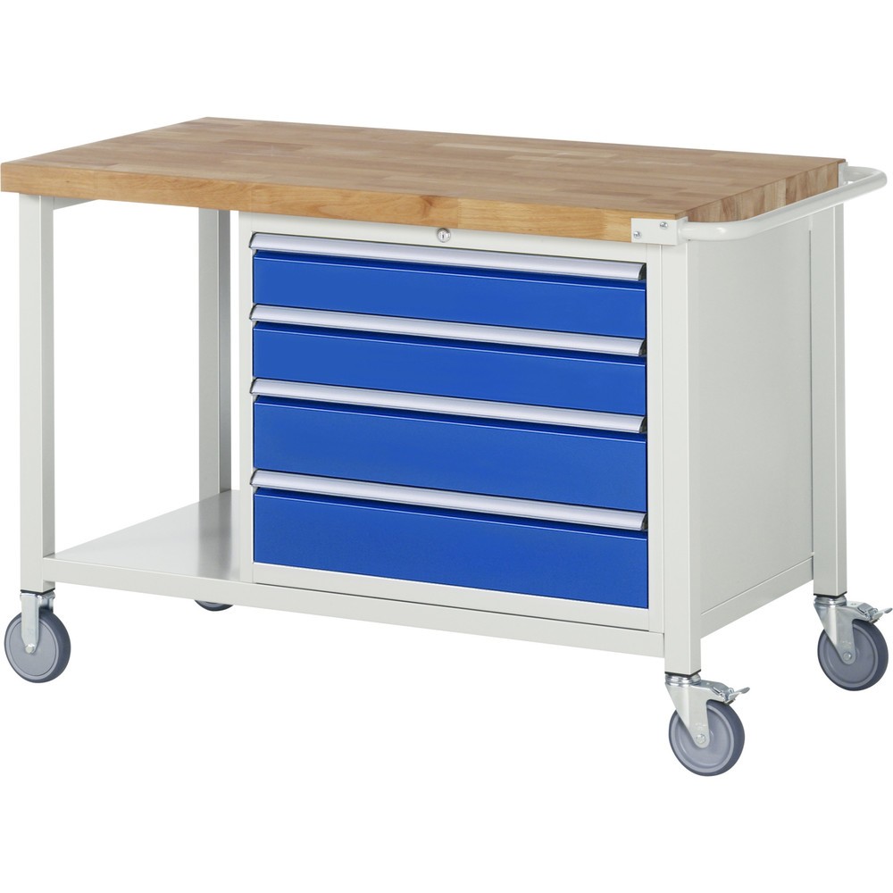 Numéro de l'image du produit 1: RAU Établi mobile série 8000, 1 tablette, HxlxP 880 x 1 250 x 700 mm, 4 tiroirs extractibles à 90 %, capacité de charge des tiroirs 75 kg