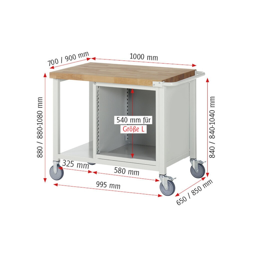 N° de l'image du produit 6 : RAU Établi mobile série 8000, 1 tablette, HxlxP 880 x 1 000 x 700 mm, 4 tiroirs extractibles à 100 %, capacité de charge des tiroirs 100 kg