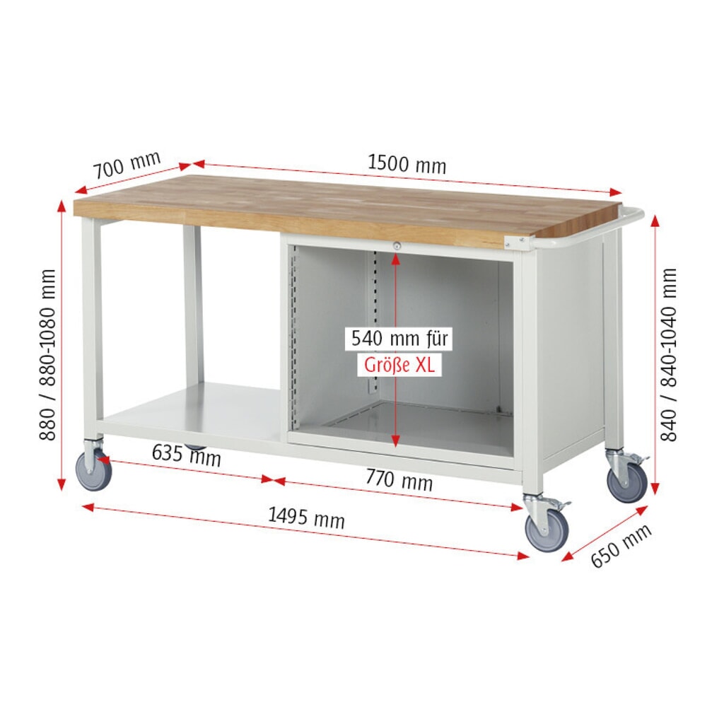 N° de l'image du produit 5 : RAU Établi mobile série 8000, 1 tablette, HxlxP 880 x 1 500 x 700 mm, 5 tiroirs extractibles à 100 %, capacité de charge des tiroirs 75 kg