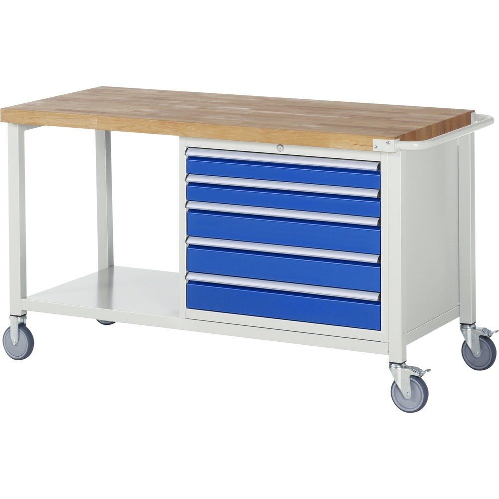 Numéro de l'image du produit 1: RAU Établi mobile série 8000, 1 tablette, HxlxP 880 x 1 500 x 700 mm, 5 tiroirs extractibles à 90 %, capacité de charge des tiroirs 75 kg