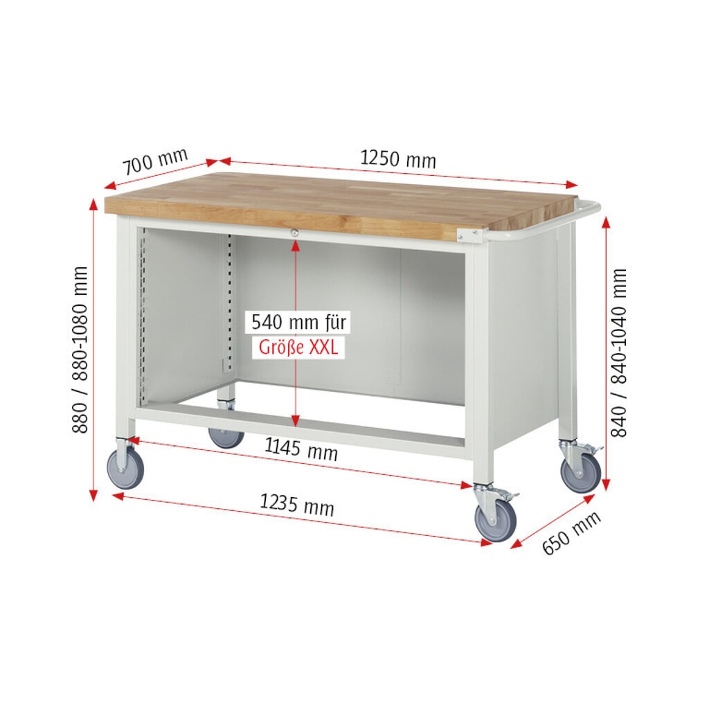 N° de l'image du produit 5 : RAU Établi mobile série 8000, HxlxP 880 x 1 250 x 700 mm, 4 tiroirs extractibles à 100 % 2 x 120, 2 x 150 mm, capacité de charge des tiroirs 50 kg