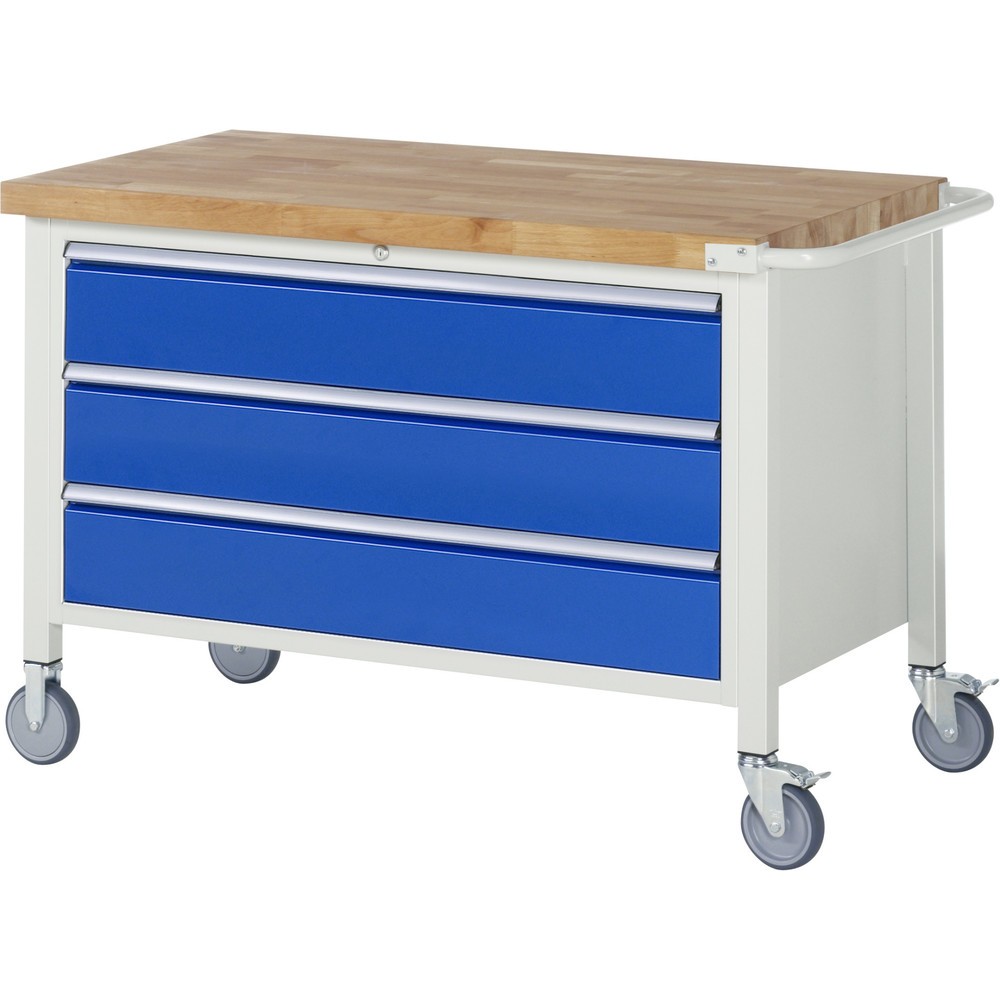 Numéro de l'image du produit 1: RAU Établi mobile série 8000, HxlxP 880 x 1 250 x 700 mm, 3 tiroirs extractibles à 100 % 3 x 180 mm, capacité de charge des tiroirs 50 kg